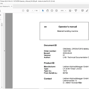 Liebherr LH 35 M Timber Litronic Operator's manual 89796 - PDF DOWNLOAD