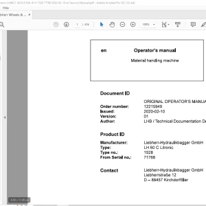 Liebherr LH 60 C Litronic 1528 Material Handling Machine Operator's Manual 71766 - PDF DOWNLOAD