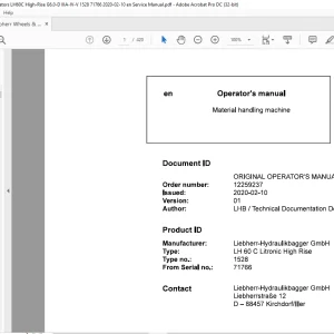 Liebherr LH 60 C Litronic High Rise 1528 Material handling machine Operator's Manual 71766 - PDF DOWNLOAD