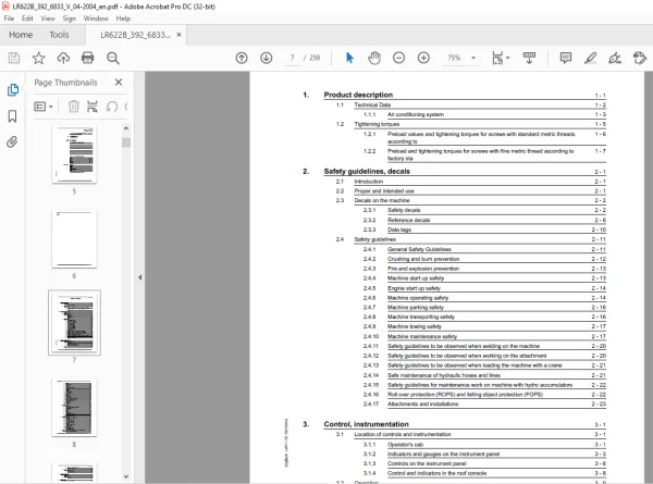 Operation Manual for Liebherr LR 622B Litronic 392 SN 6833 PDF ...