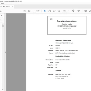 Liebherr LR 624 Crawler Loader Operator's Manual SN 13743 PDF