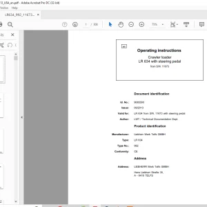 Liebherr LR 634 with steering pedal 992 Crawler Loader Operating Instruction Manual SN 11673 - PDF DOWNLOAD