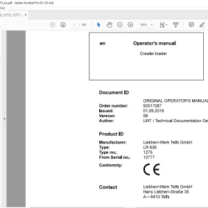 Liebherr LR 636 1275 Crawler Loader Operator's Manual 12777 - PDF DOWNLOAD