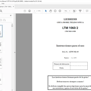 Liebherr LTM 1060-2 GRUA MOBIL TELESCOPICA Instrucciones para el uso 12707-02-10 - PDF DOWNLOAD (Italian)