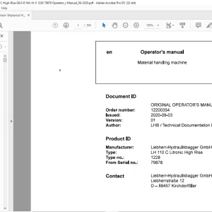 Liebherr Material handling machine LH 110 C Litronic High Rise Operator's Manual - PDF DOWNLOAD