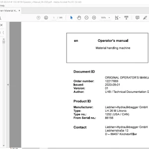 Liebherr Material handling machine LH 26 M Litronic Operator's Manual - PDF DOWNLOAD