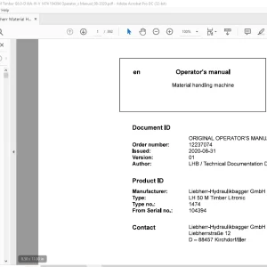 Liebherr Material handling machine LH 50 M Timber Litronic Operator's manual -  PDF DOWNLOAD