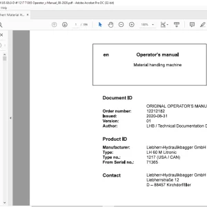 Liebherr Material handling machine LH 60 M Litronic Operator's Manual - PDF DOWNLOAD