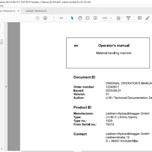 Liebherr Material handling machine LH 80 C Litronic Gantry Operator's Manual - PDF DOWNLOAD