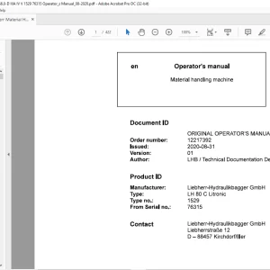 Liebherr Material handling machine LH 80 C Litronic Operator's Manual -  PDF DOWNLOAD