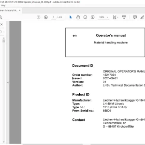 Liebherr Material handling machine LH 80 M Litronic Operator's Manual - PDF DOWNLOAD