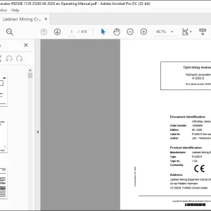 Liebherr P 9250 E 1129 Hydraulic Excavator Operating Manual 25385 - PDF DOWNLOAD
