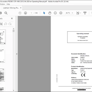 Liebherr P 9250 E 1279 1693 Pontoon Hydraulic Excavator Operating Manual SN 25312 - PDF DOWNLOAD
