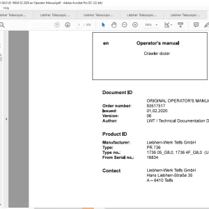 Liebherr PR 736 1736 05_G8.0, 1736 4F G8.0 (USA CAN) Crawler Dozer Operator's Manual 16834 - PDF DOWNLOAD