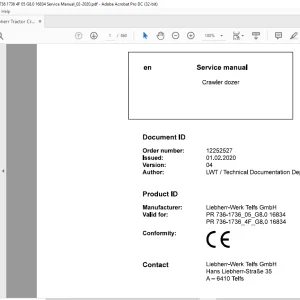 Liebherr PR 736-1736 Crawler Dozer Service Manual – PR 736-1736 05 G8.0 16834 | PR 736-1736 4F G8.0 16834
