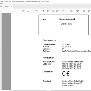 Liebherr PR 746-1807_05_G8.0 PR 746-1807_3A_G8.0 PR 746-1807_4F_G8.0 Crawler Dozer Service Manual - PDF DOWNLOAD