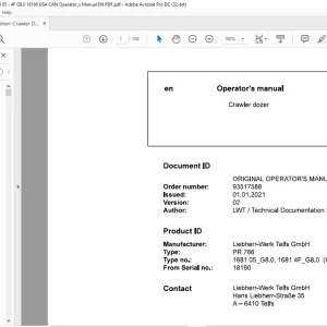 Liebherr PR 766 1681 05_G8.0, 1681 4F G8.0 (USA CAN) Crawler Dozer Manual 18190 - PDF DOWNLOAD