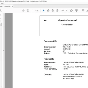 Liebherr PR 766 1681 05_G8.0, 1681 4F_G8.0 Crawler Dozer Operator's Manual - PDF DOWNLOAD