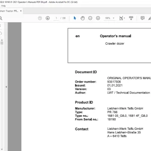 Liebherr PR 766 1681 05_G8.0, 1681 4F_G8.0 Crawler Dozer Operator's Manual - PDF DOWNLOAD