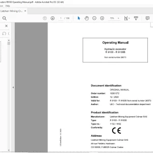 Liebherr R 9100 - R 9100B 1132  1652 Hydraulic Excavator Operating Manual SN 26573 - PDF DOWNLOAD