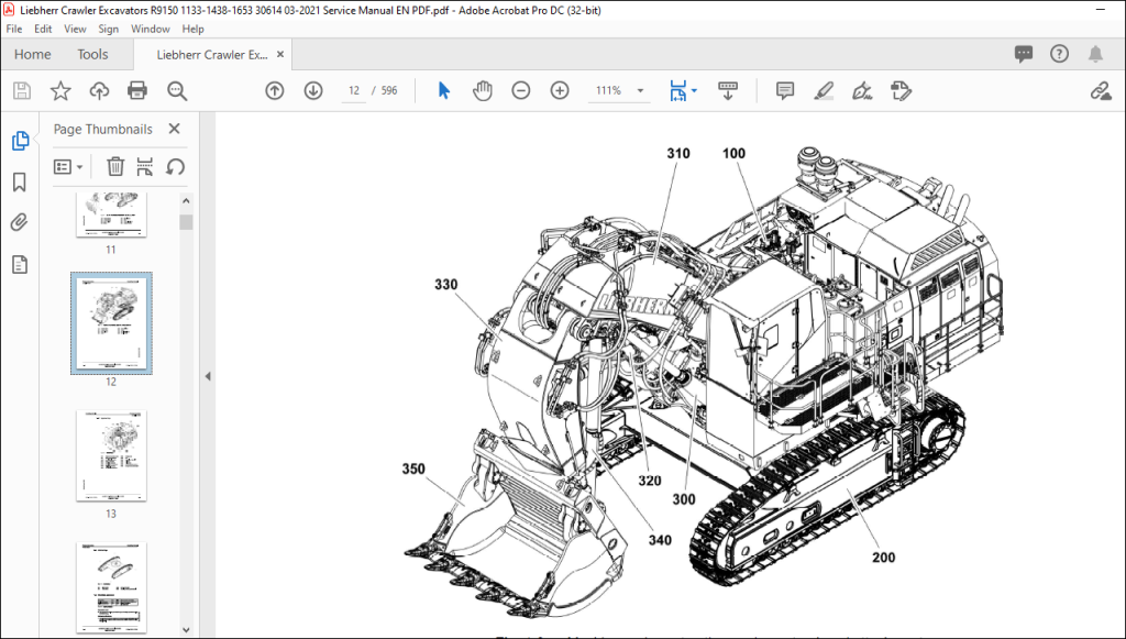 Liebherr R 9150- R 9150B Hydraulic Excavator Operating Manual 30614 ...