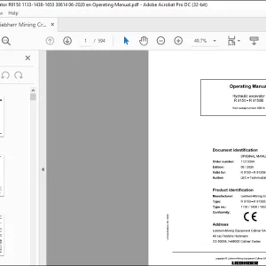 Liebherr R 9150 - R 9150B 1133 1438 1653 Hydraulic Excavator Operating Manual SN 30614 - PDF DOWNLOAD