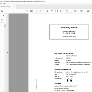 Liebherr R 9150- R 9150B 1592  1829 Hydraulic Excavator Operating Manual SN 38036 - PDF DOWNLOAD