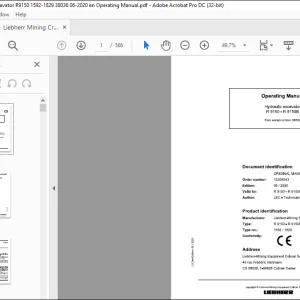 Liebherr R 9150 R 9150B 1592 1829 Hydraulic Excavator Operating Manual SN 38036 - PDF DOWNLOAD