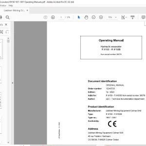 Liebherr R 9150 - R 9150B 1657 1857 Hydraulic Excavator Operating Manual SN 38079 - PDF DOWNLOAD