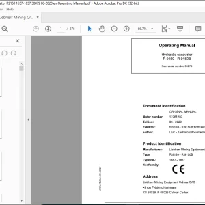 Liebherr R 9150 - R 9150B 1657 - 1857 Hydraulic Excavator Operating Manual SN 38079 - PDF DOWNLOAD