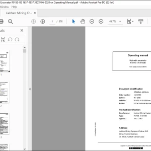 Liebherr R 9150 R 9150B 1657 1857 Hydraulic Excavator Operating Manual SN 38079 - PDF DOWNLOAD
