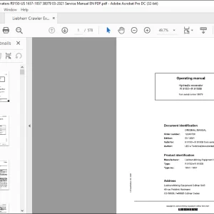 Liebherr R 9150-R9150B Hydraulic excavator Operating Manual 38079 - PDF DOWNLOAD