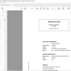 Liebherr R 9150B 1956 Hydraulic Excavator Operating Manual SN 38151 - PDF DOWNLOAD