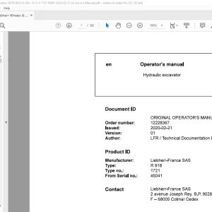 Liebherr R 918 1721 Hydraulic Excavator Operator's Manual 45041 - PDF DOWNLOAD
