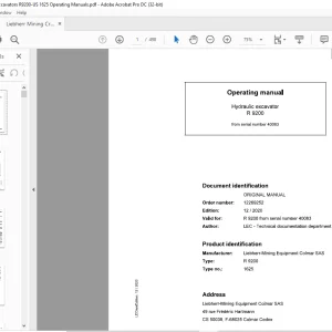 Liebherr R 9200 1625 Hydraulic Excavator Operating Manual SN 40083 - PDF DOWNLOAD