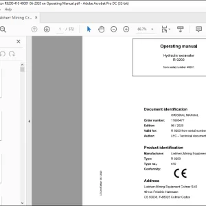 Liebherr R 9200 410 Hydraulic Excavator Operating Manual SN 40001 - PDF DOWNLOAD