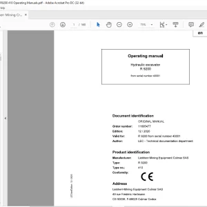Liebherr R 9200 410 Hydraulic Excavator Operating Manual SN 40001 - PDF DOWNLOAD