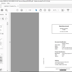 Liebherr R 9200 Hydraulic excavator Operating Manual 40083 - PDF DOWNLOAD
