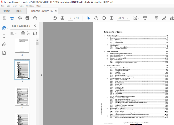 Liebherr R 9200 Hydraulic excavator Operating Manual 40083 - PDF ...