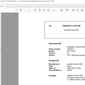 Liebherr R 922 1486 Hydraulic Excavator Operator's Manual 48158 - PDF DOWNLOAD