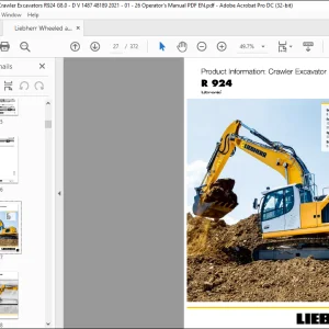 Liebherr R 924 1487 Hydraulic Excavator Operator's Manual 48189 - PDF DOWNLOAD