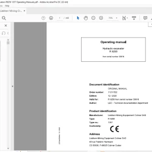 Liebherr R 9250 1357 Hydraulic Excavator Operating Manual SN 30616 - PDF DOWNLOAD
