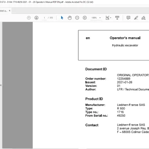 Liebherr R 930 1716 Hydraulic Excavator Operator's Manual 49250 - PDF DOWNLOAD
