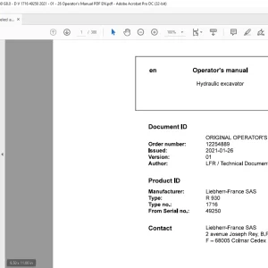 Liebherr R 930 1716 Hydraulic Excavator Operator's Manual 49250 - PDF DOWNLOAD
