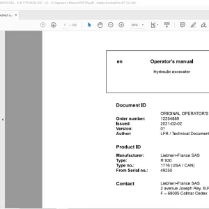 Liebherr R 930 1716 (USA CAN) Hydraulic Excavator Operator's Manual 49250 - PDF DOWNLOAD