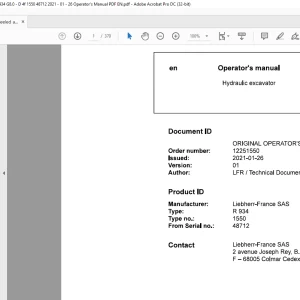 Liebherr R 934 1550 Hydraulic Excavator Operator's Manual 48712 - PDF DOWNLOAD