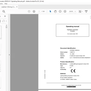 Liebherr R 9350 411 Hydraulic Excavator Operating Manual SN 1001 - PDF DOWNLOAD