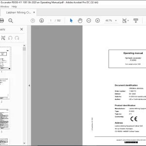 Liebherr R 9350 411 Hydraulic Excavator Operating Manual SN 1001 - PDF DOWNLOAD