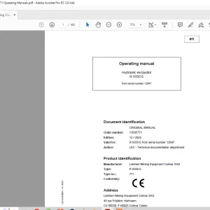 Liebherr R 9350 E 771 Hydraulic Excavator Operating Manual 12947 - PDF DOWNLOAD