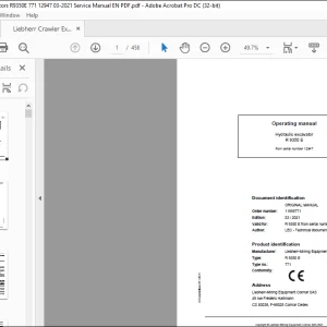 Liebherr R 9350 E Hydraulic excavator Operating Manual 12947 - PDF DOWNLOAD